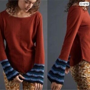 Anthropologie Pilcro Crochet-Cuffed Long Sleeve  Top MP
